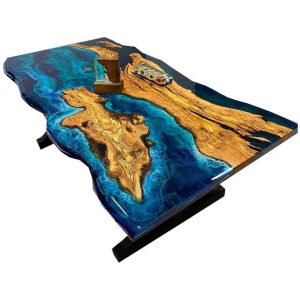 Ocean Blue Epoxy Live Edge Table Top , dining, sofa, center table top Walnut Table ,Custom Order, Resin Table, Luxury Furniture With Stand