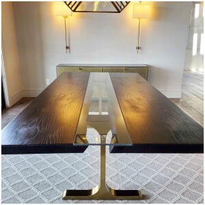The T Shape Brass Gold Metal Legs, Stain Brushed Brass STAINLESS STEEL, 28″ H SET(2), Live Edge Table, Dining Table, Desk