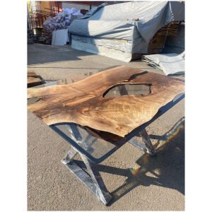 Live Edge Table, Epoxy Resin Table, Custom 48” x 36” Walnut Table, Smokey Gray Epoxy Table, River Table, Custom Order for Kelicia