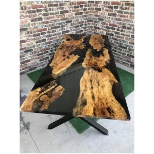 Black river epoxy table, custom river table,wooden resin smooth edge, kitchen dining table, made by ElaWoodShop wood, funitur office