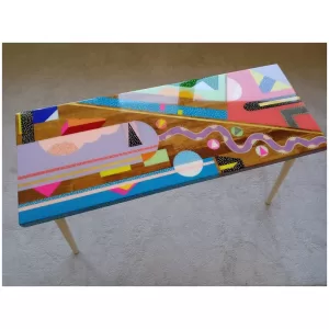Modern Wooden Resin Boho Center Table, Colorful Funky Furniture Abstract Cool Wood Side Sofa Living Room Narrow Epoxy Art Live Edge Table